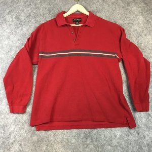 Eddie Baeur Shirt XL Mens Long Sleeve Polo Collared Pique Cotton Red Striped